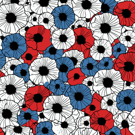 Background of red poppy flowers following the colors of the united states of america flag minimalist vector illustrationのイラスト素材