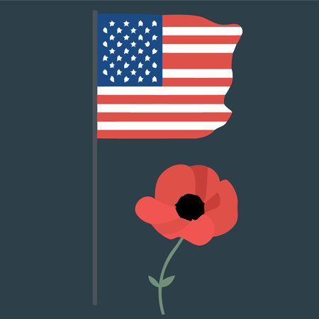 red poppy flower with the flag of the united states minimalist vector illustrationのイラスト素材