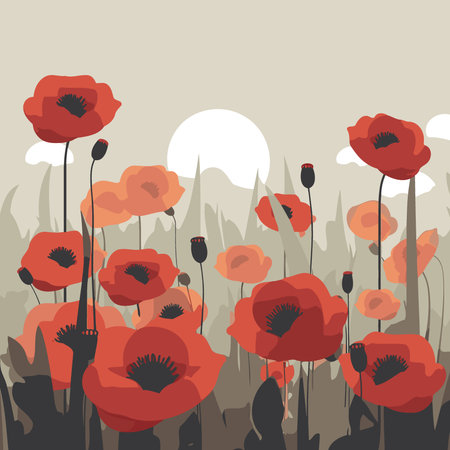 background with red poppy flowers minimalistic vector illustrationのイラスト素材