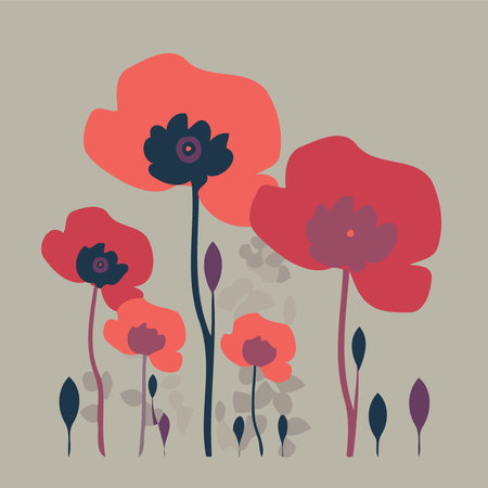 background with red poppy flowers minimalistic vector illustrationのイラスト素材