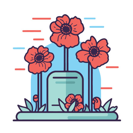 red poppy flowers in the cemetery minimalist vector illustrationのイラスト素材