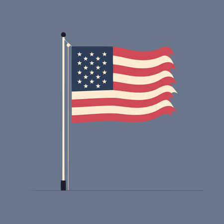 Flag of the united states of america flying on a flagpole minimalist vector illustrationのイラスト素材