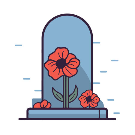 red poppy flowers in the cemetery minimalist vector illustrationのイラスト素材