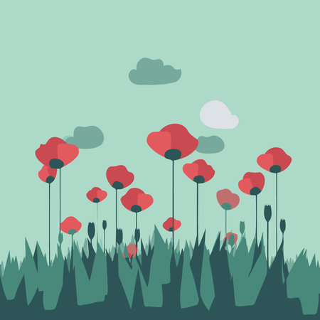 background with red poppy flowers minimalistic vector illustrationのイラスト素材