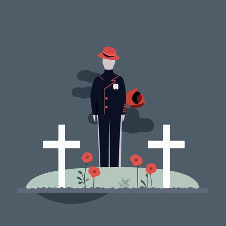 tomb in cemetery with red flowers minimalistic vector illustrationのイラスト素材