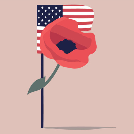 red poppy flower with the flag of the united states minimalist vector illustrationのイラスト素材