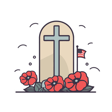 red poppy flowers in the cemetery minimalist vector illustrationのイラスト素材
