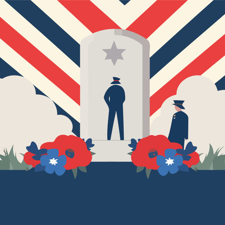 human in the cemetery during memorial day minimalist vector illustrationのイラスト素材