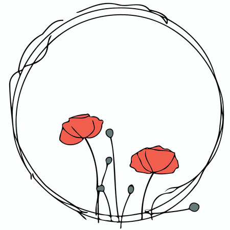 frame with red poppy flowers minimalist vector illustrationのイラスト素材