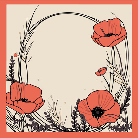 frame with red poppy flowers minimalist vector illustrationのイラスト素材
