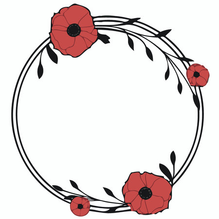 frame with red poppy flowers minimalist vector illustrationのイラスト素材