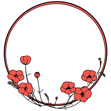 frame with red poppy flowers minimalist vector illustrationのイラスト素材