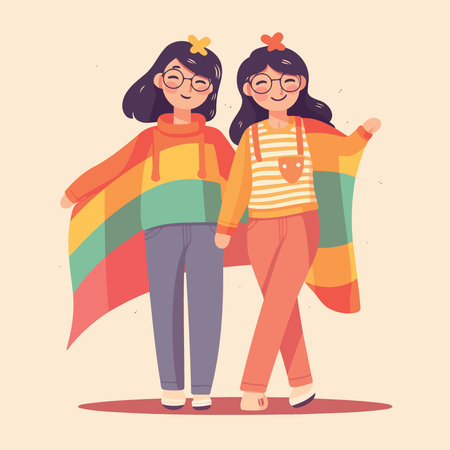 lgbt pride day and month lesbian women couple minimalistic vector illustrationのイラスト素材