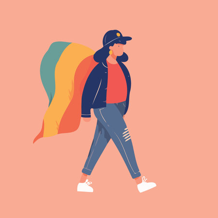 woman lgbt pride day and month with rainbow colors minimalistic vector illustrationのイラスト素材