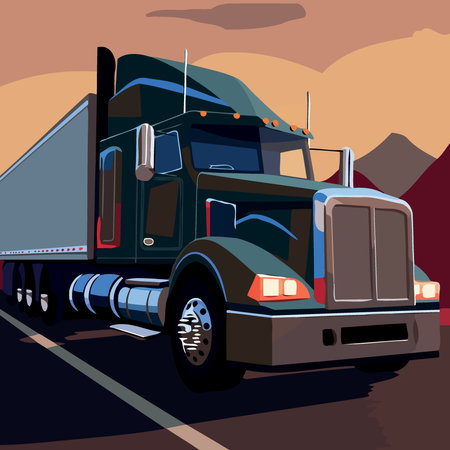old truck on highway minimalistic vector illustrationのイラスト素材