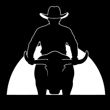 cowboy man riding a bull silhouette minimalist vector illustrationのイラスト素材