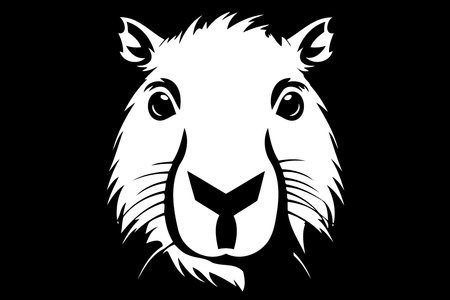 animal mammal capybara head in black and white minimalistic vector illustrationのイラスト素材
