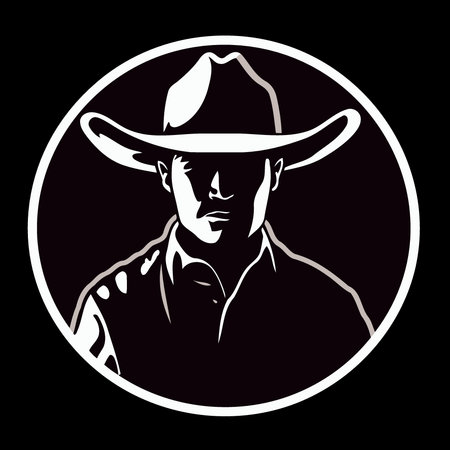 cowboy man face with hat minimalist vector illustrationのイラスト素材