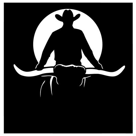 cowboy man riding a bull silhouette minimalist vector illustrationのイラスト素材