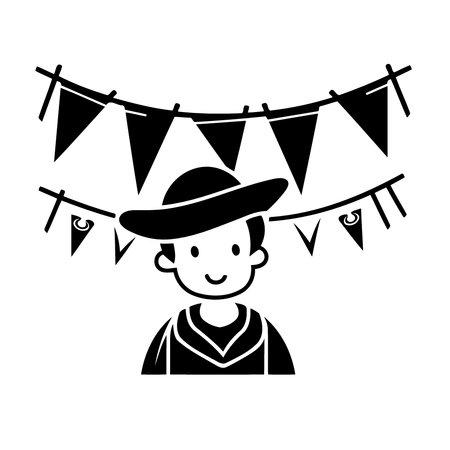 boy in hat with pennants on background brazilian cultural festivity day of sÃ£o joao festa junina minimalistic vector illustrationのイラスト素材