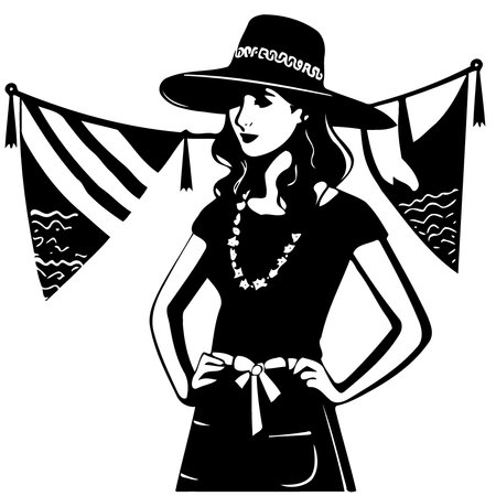girl at festa junina or st john day brazilian festivity minimalist vector illustrationのイラスト素材