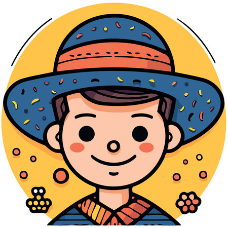 kid boy wearing hat for festa junina or st john day brazilian festivity minimalist vector illustrationのイラスト素材