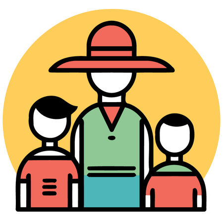 family dressed as farmers minimalist vector illustration
