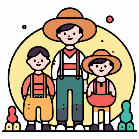 family dressed as farmers minimalist vector illustrationのイラスト素材