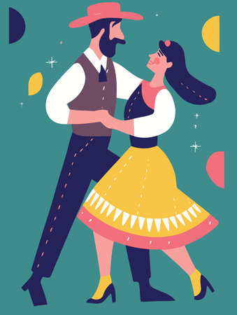 couple dancing at festa junina minimalist vector illustrationのイラスト素材