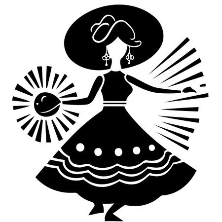 woman in hat and dress at festa junina minimalist vector illustrationのイラスト素材