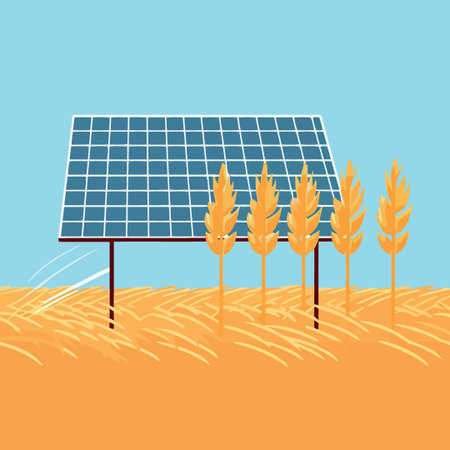 solar energy panels on a field minimalist vector illustrationのイラスト素材