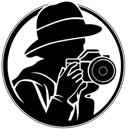 logo man with hat and photo camera minimalistic vector illustrationのイラスト素材