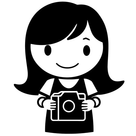 logo woman holding a photo camera minimalist vector illustrationのイラスト素材