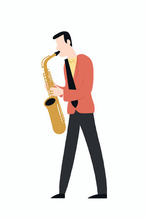 man playing saxophone instrument minimalistic vector illustrationのイラスト素材