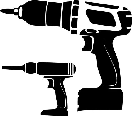 power tool drill screwdriver silhouette black and white minimalist vector illustrationのイラスト素材