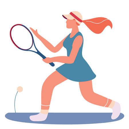 blonde white woman playing tennis with racket minimalist vector illustrationのイラスト素材