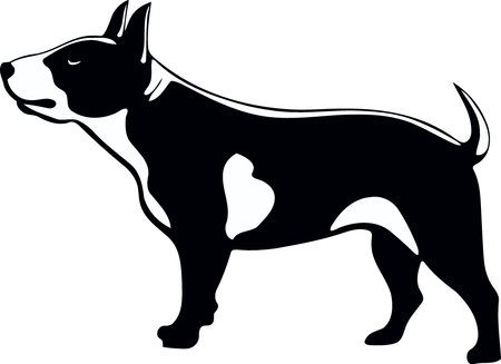 dog of the breed Bull Terrier silhouette in black and white minimalist vector illustrationのイラスト素材