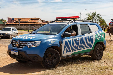 Apore, Goias, Brazil - 05 07 2023: car vehicle of the military police of the state of goiasのeditorial素材
