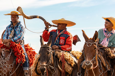 Apore, Goias, Brazil - 05 07 2023: Horseback riding event open to the public on public roads in the Brazilian city of Aporeのeditorial素材