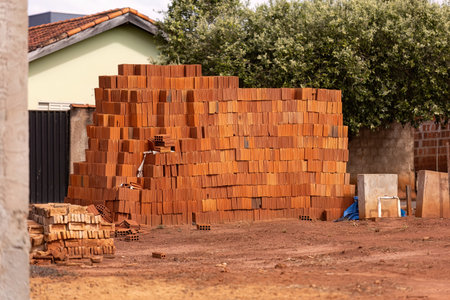 close up of stack of ceramic bricks for building constructionの写真素材