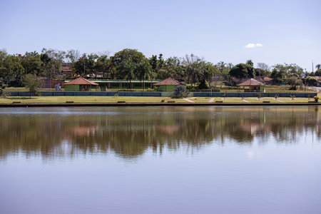 Itaja, Goias, Brazil - 06 18 2023: Panorama of the municipal lake of Itaja, tourist point of the city in the interior of Goiasのeditorial素材