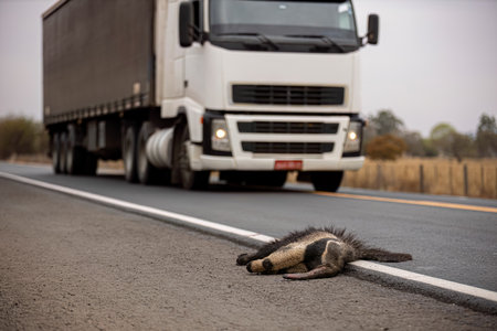 Giant anteater run over illustrative of the themes running over fauna or running over wild animals for awareness purposes campaignsの写真素材
