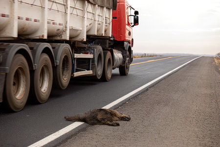 Giant anteater run over illustrative of the themes running over fauna or running over wild animals for awareness purposes campaignsの写真素材