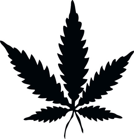 black and white marijuana plant leaf isolated minimalistic vector illustrationのイラスト素材