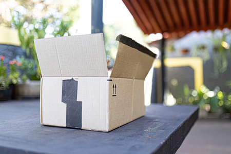 open order cardboard box with selective focus