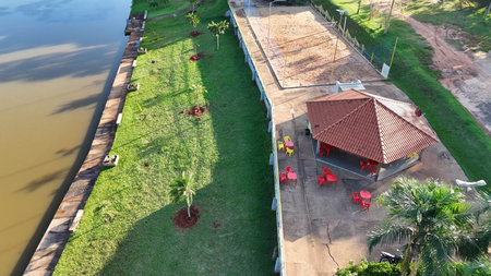 Itaja, Goias, Brazil - 04 19 2024: Aerial image of the itaja municipal natural lakeのeditorial素材