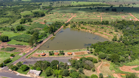 Itaja, Goias, Brazil 04 10 2024: Aerial image of the itaja municipal natural lakeのeditorial素材