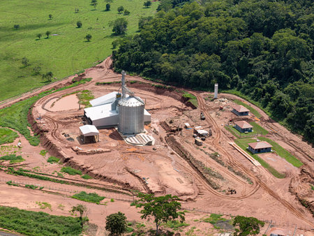 Itaja, Goias, Brazil 04 15 2024: agricultural industrial construction of a grain silo for soy storageのeditorial素材