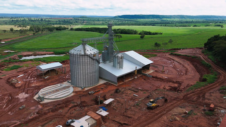 Itaja, Goias, Brazil 04 15 2024: agricultural industrial construction of a grain silo for soy storageのeditorial素材
