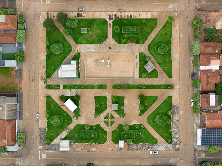 Itaja, Goias, Brazil 04 11 2024: Aerial image of the central square Praca Sebastiao Alexandre de Freitas in Itaja Goiasのeditorial素材